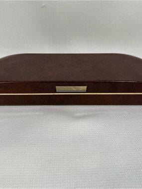 Men’s Brown Leather Travel Accessory Case with Gold Trim - Unbranded